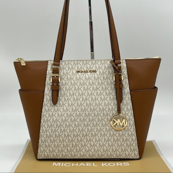 Michael Kors Charlotte Tote Bag Vanilla/Brown - Picture 2 of 13